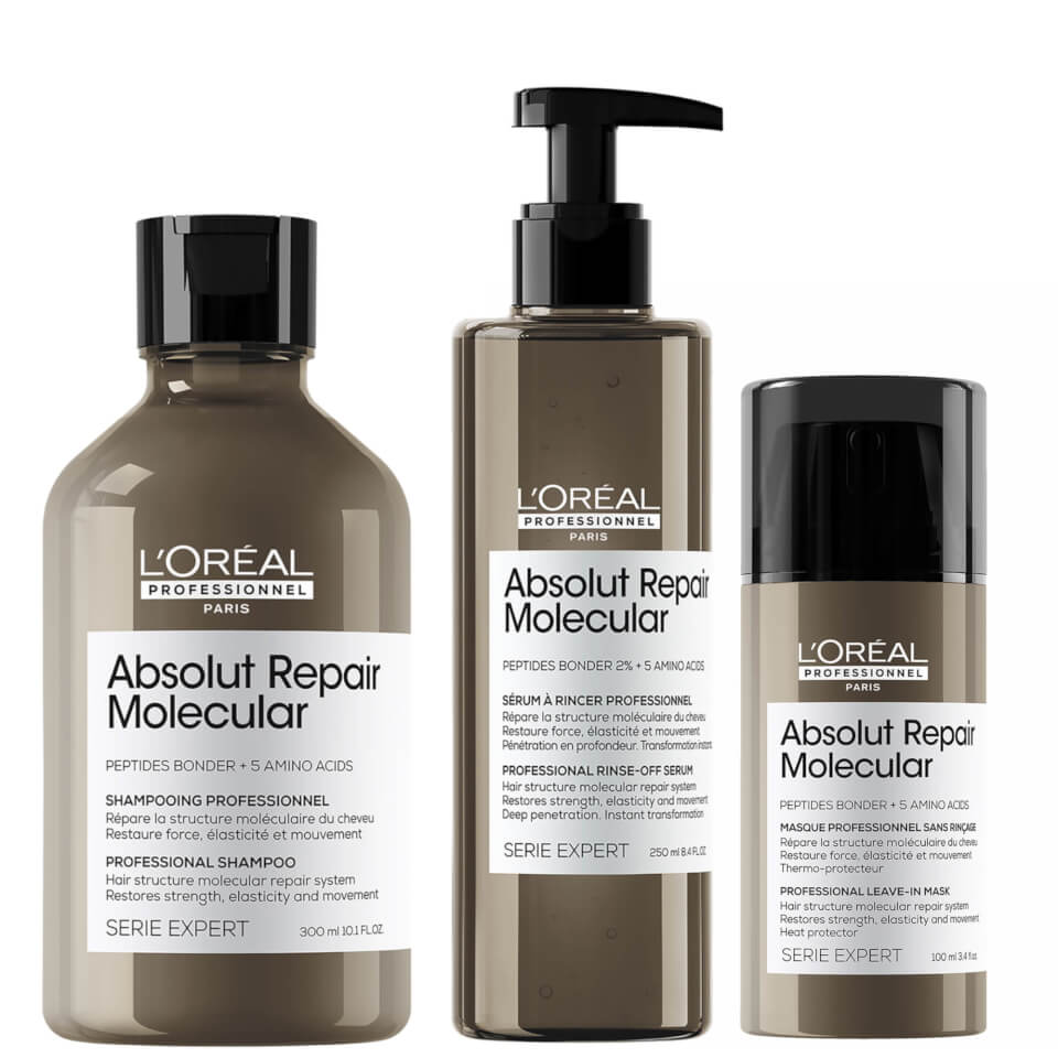 L'Oréal Professionnel Serie Expert Absolut Repair Molecular Shampoo, Rinse-off Serum and Mask Routine for Damaged Hair