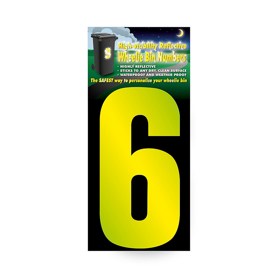 High Visibilty Reflective Self Adhesive Wheelie Bin Number Yellow