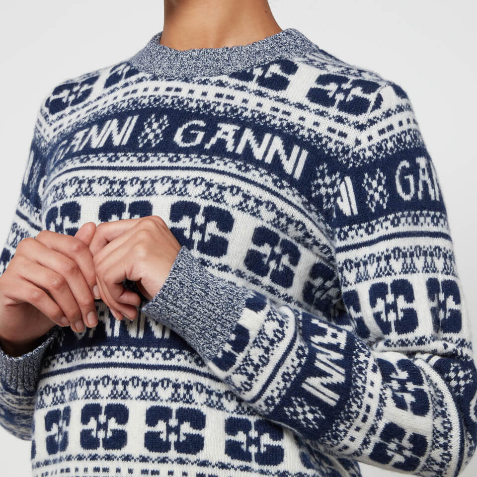 Ganni Logo-Intarsia Wool-Blend Jumper - XS | Coggles