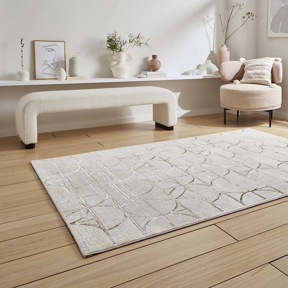 Blair Shimmer Circle Rug Cream 160x230cm Homebase