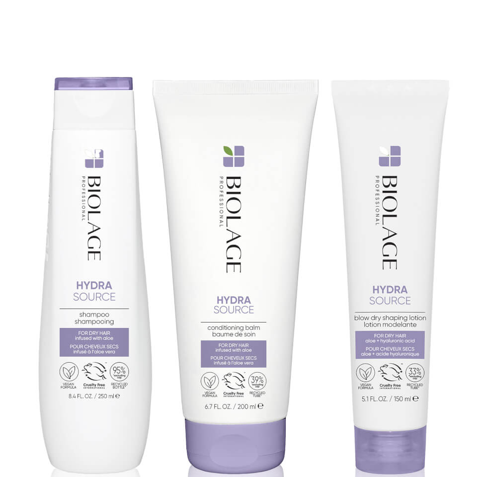 Biolage Hydrasource Hydrating Shampoo, Conditioner and Blow Dry Lotion Routine For Dry Hair