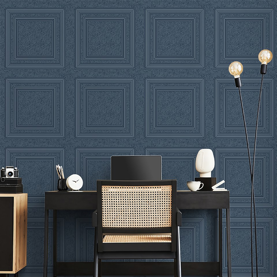 Belgravia Decor Panel Blue Textured Wallpaper