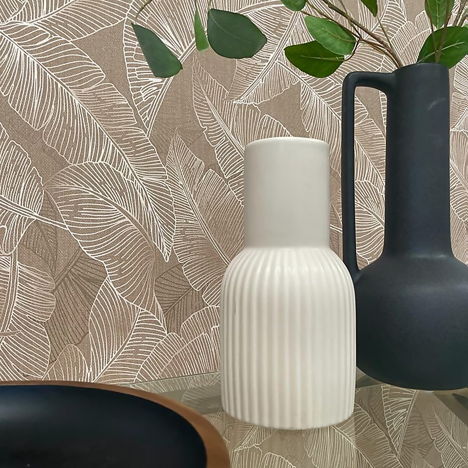 Belgravia Decor Anaya Leaf Taupe Textured Wallpaper