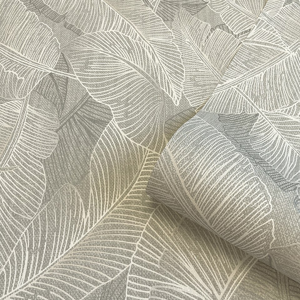 Belgravia Decor Anaya Leaf Grey Textured Wallpaper