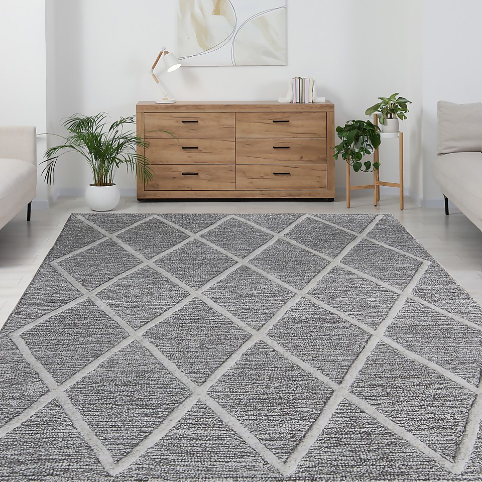 Wyatt Wool Berber Rug Grey 160x230cm Homebase