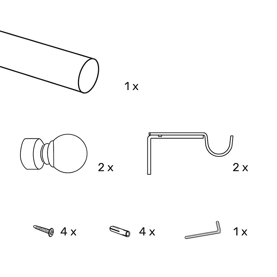 Antique Brass Fixed Eyelet Curtain Poles with Ball Finial 180cm (Dia 28mm) Homebase