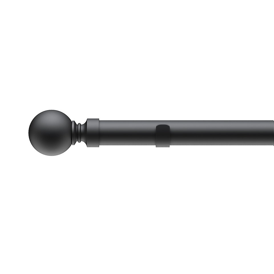 Black Fixed Eyelet Curtain Poles with Ball Finial- 300cm (Dia 28mm)