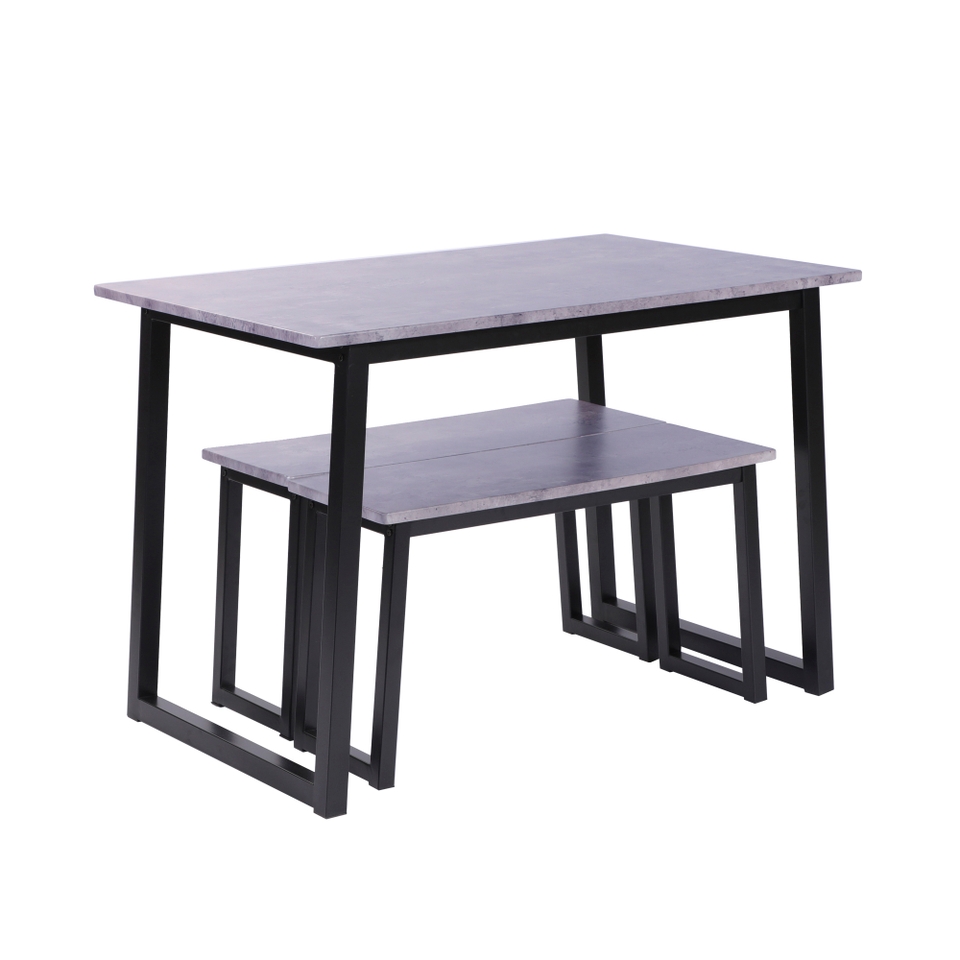 Drew Concrete Effect Dining Table and 2 Benches Homebase