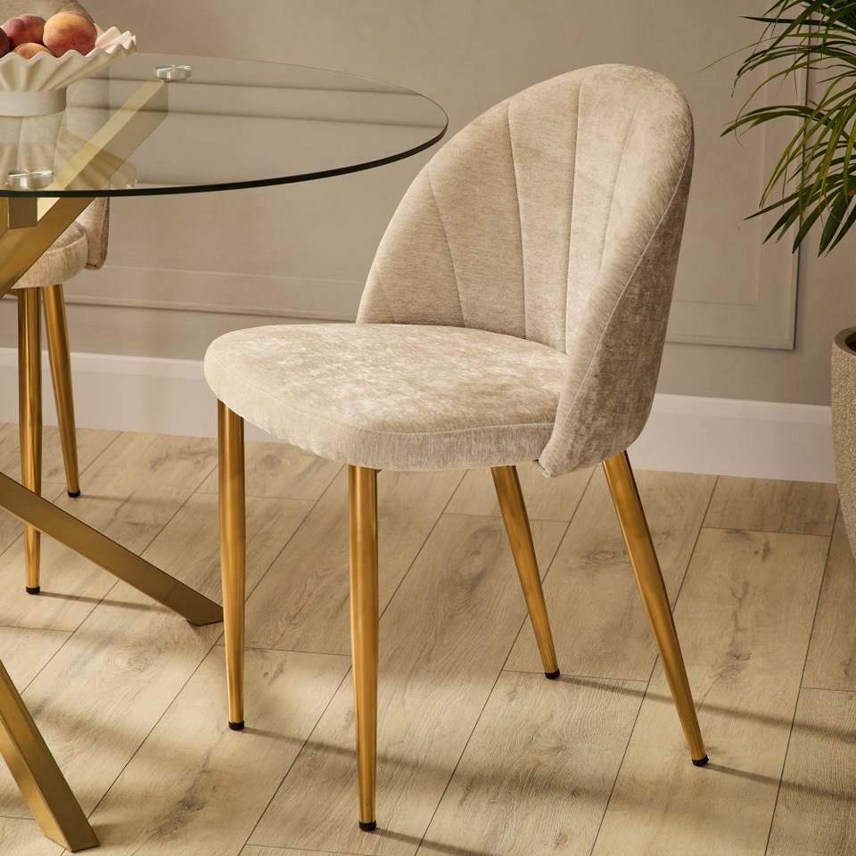 Set of 2 Illona Chenille Dining Chairs Champagne Homebase