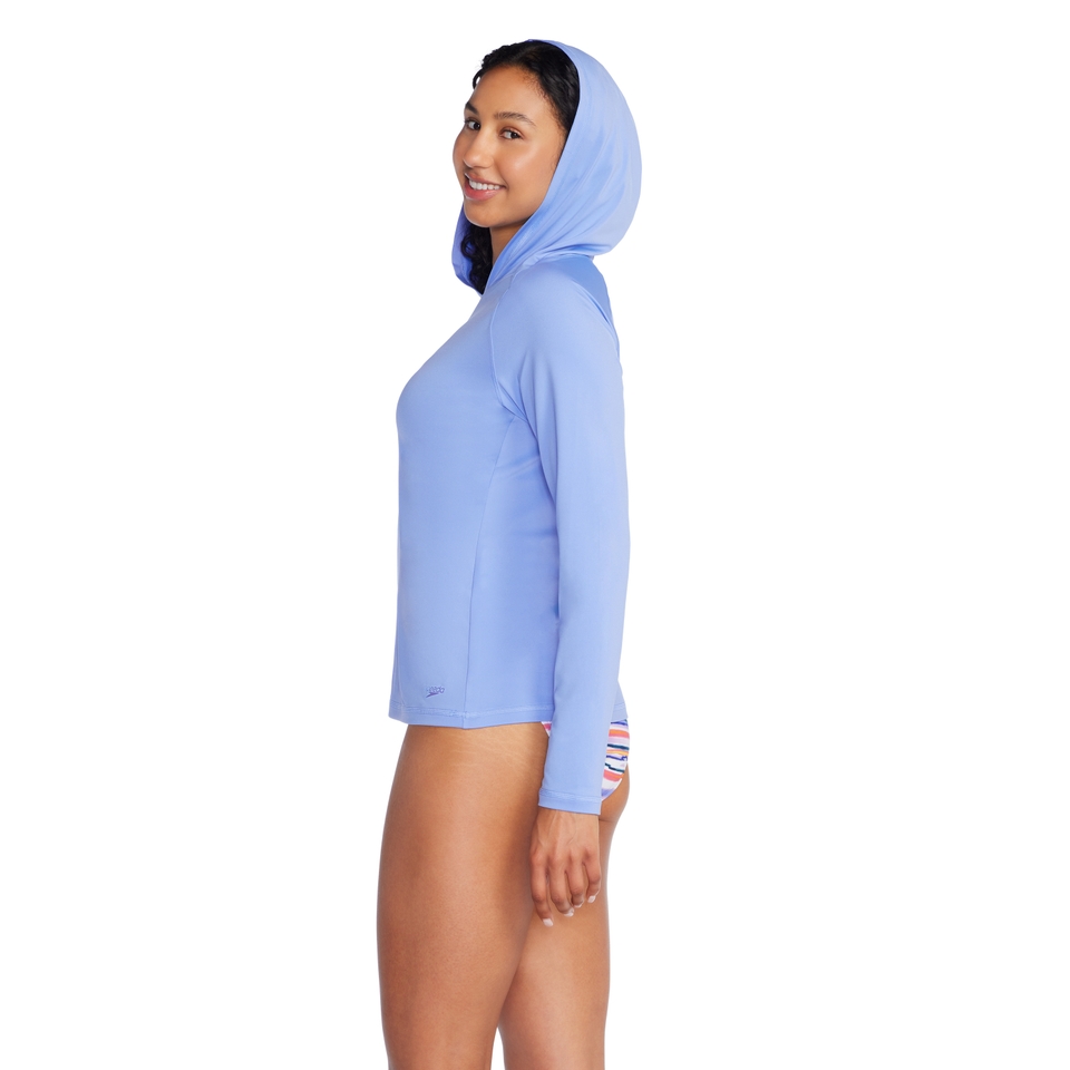 Women's Long Sleeve Swim Tee w/ Hood Blue