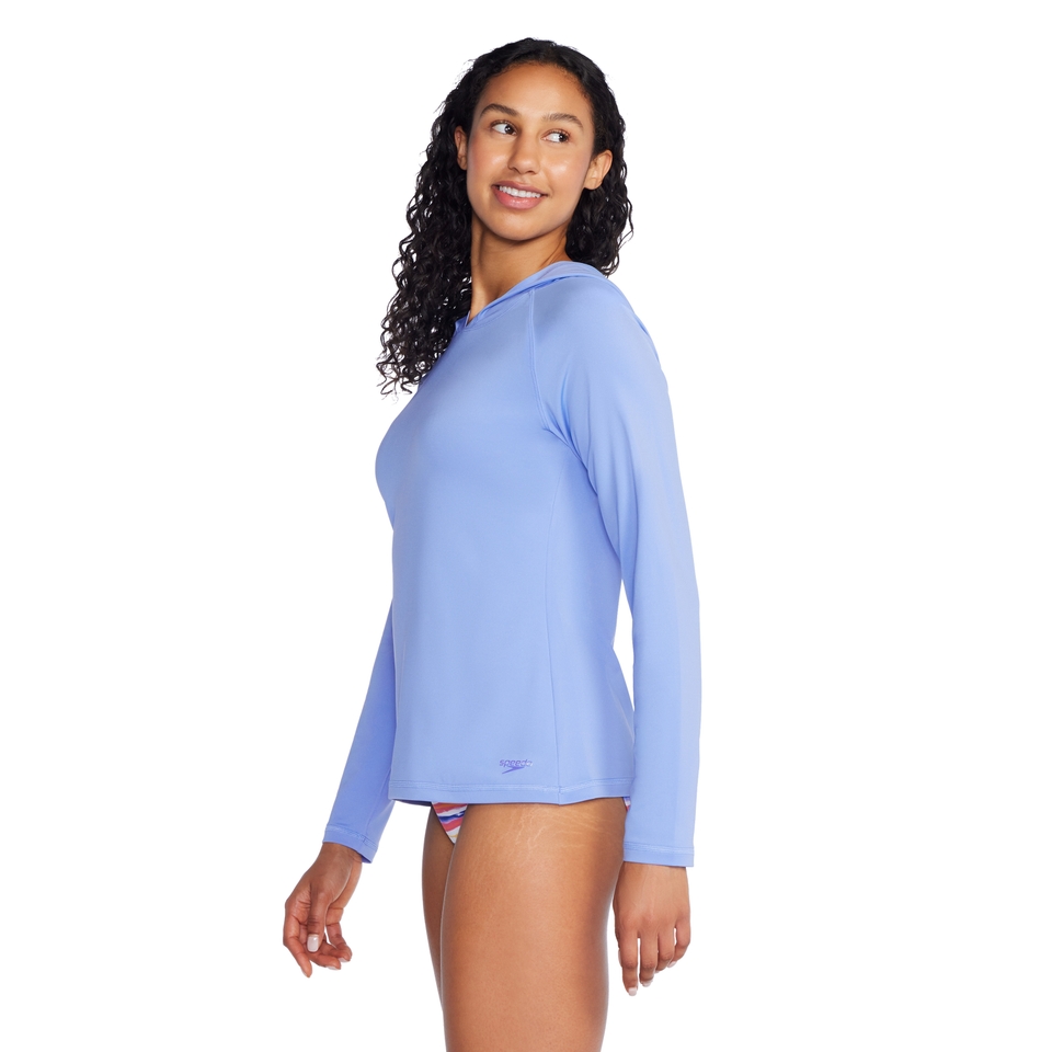 Women's Long Sleeve Swim Tee w/ Hood Blue