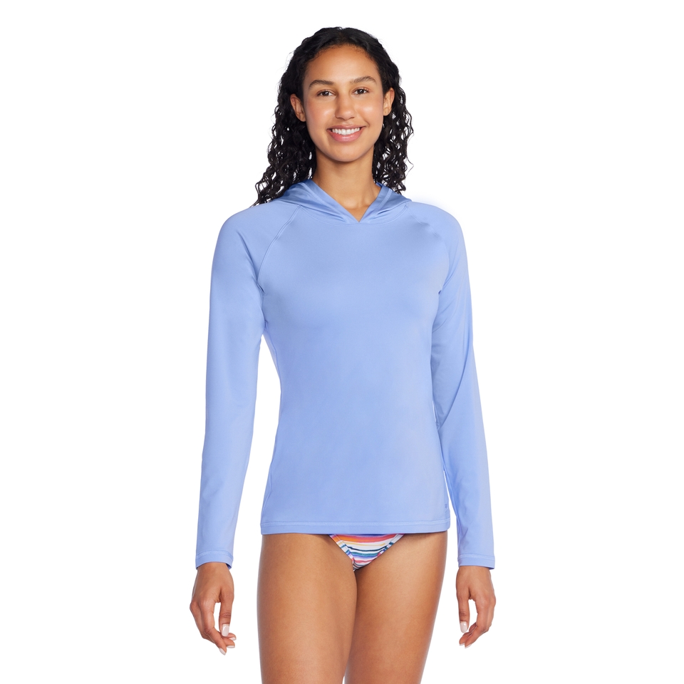 Women's Long Sleeve Swim Tee w/ Hood Blue