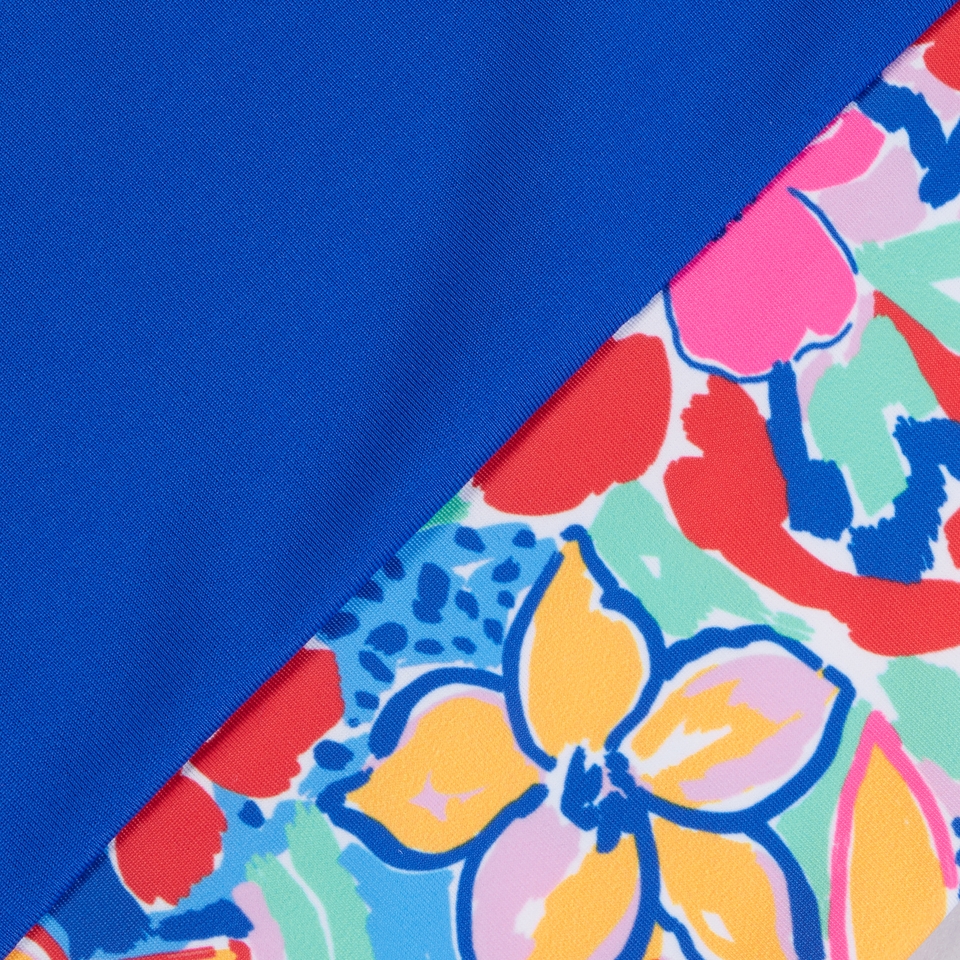 Girls Short Sleeve Printed Splice Rashguard Blue
