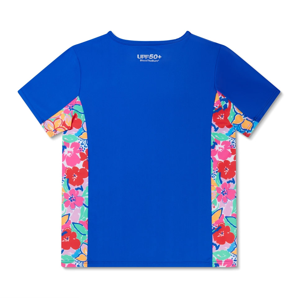 Girls Short Sleeve Printed Splice Rashguard Blue