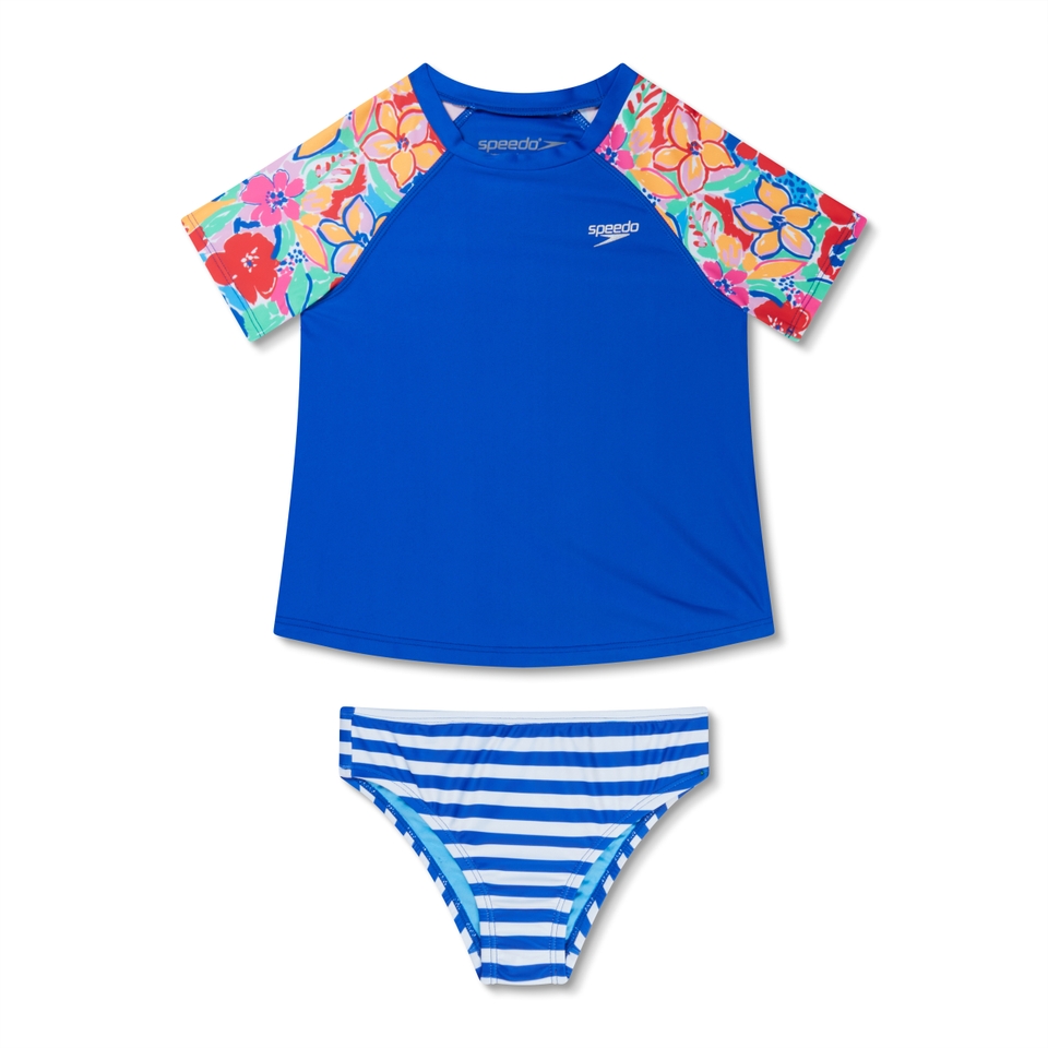 Girls Short Sleeve Rashguard Set Blue