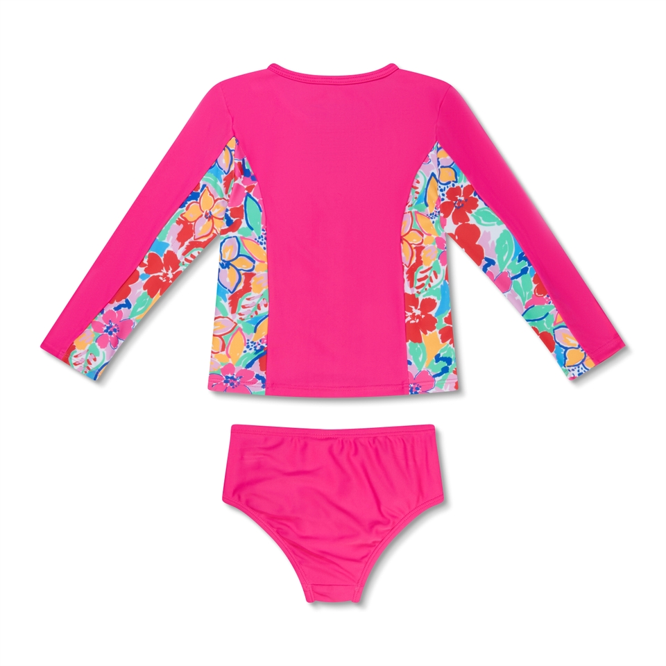 Ensemble maillot dermoprotecteur manches longues tout-petits pour filles, rose