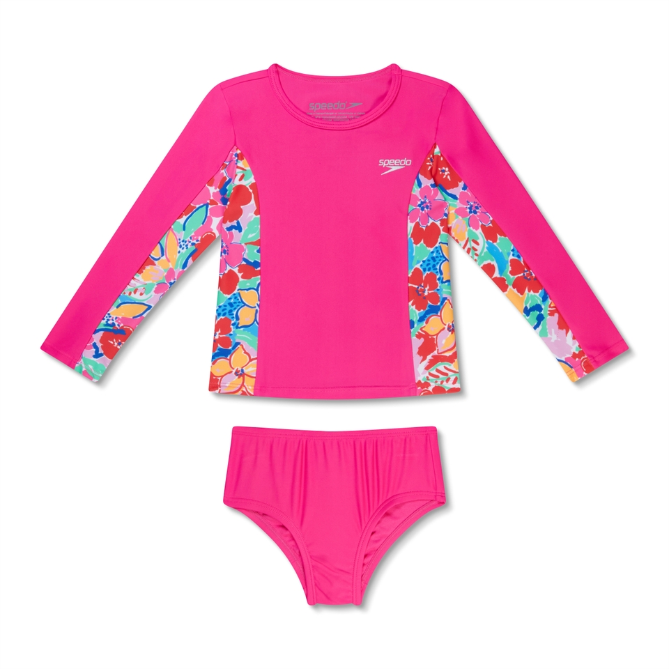 Ensemble maillot dermoprotecteur manches longues tout-petits pour filles, rose