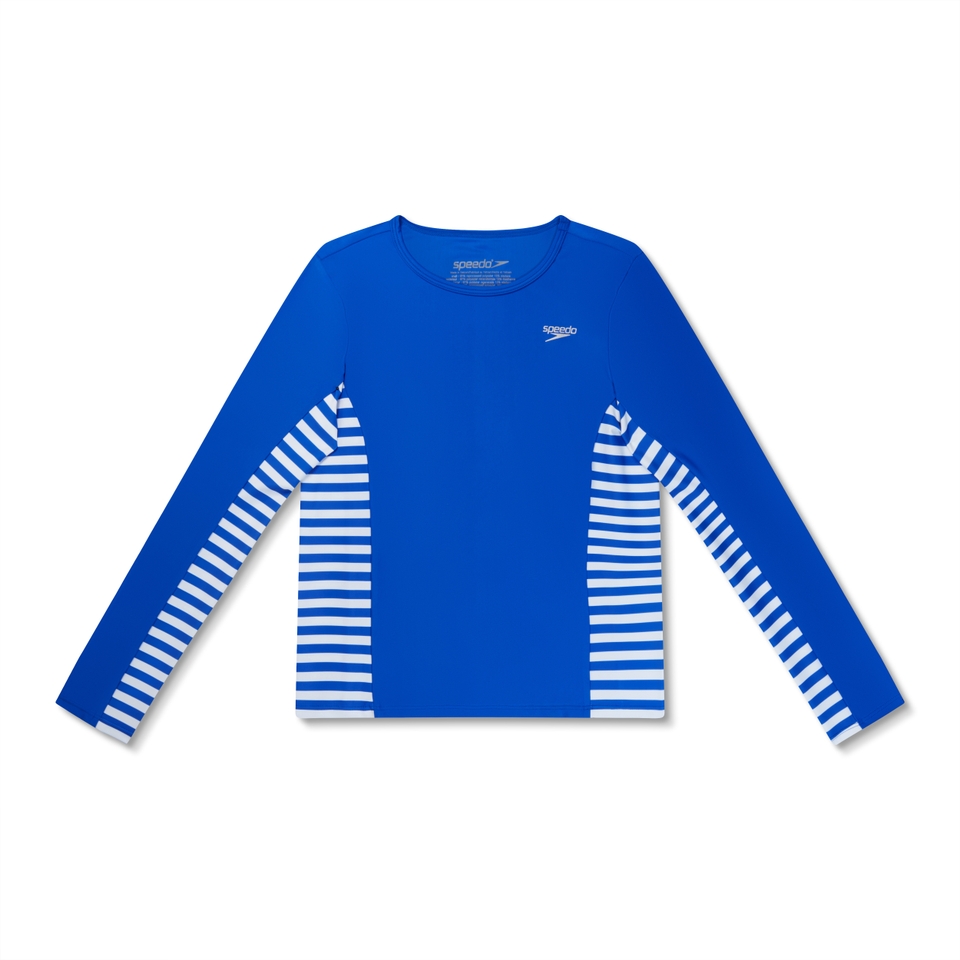 Girl's Long Sleeve Printed Splice Rashguard Blue