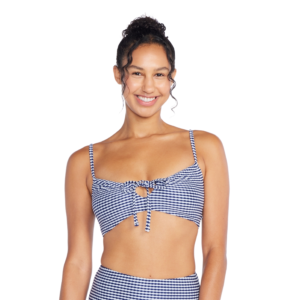 Women's Textured Stripe Tie Front Bandeau Blue