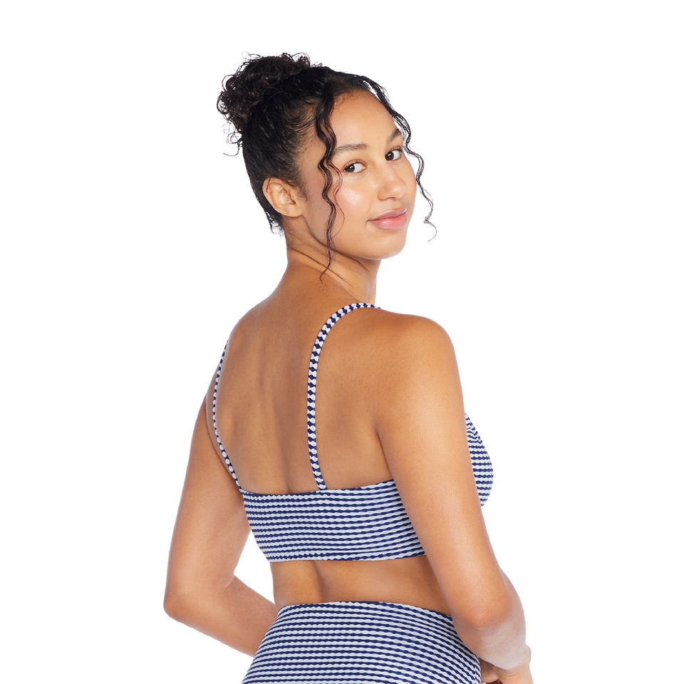 Women's Textured Stripe Tie Front Bandeau Blue