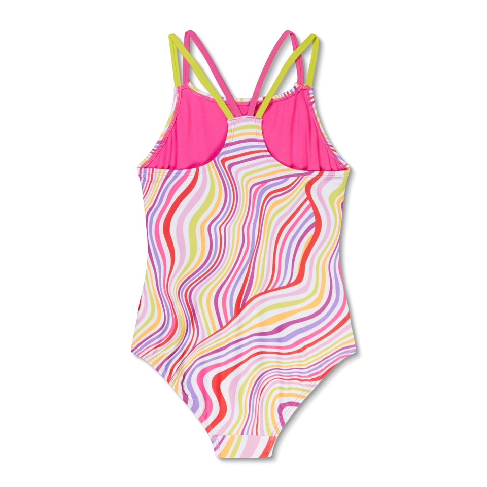 Girls Print Strappy One Piece Pink