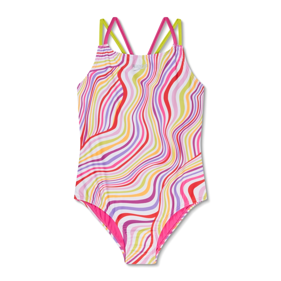 Girls Print Strappy One Piece Pink
