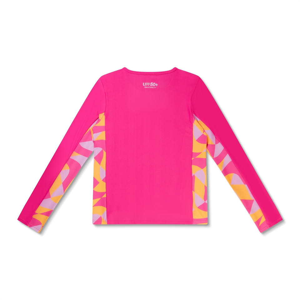 Girl's Long Sleeve Printed Splice Rashguard Pink