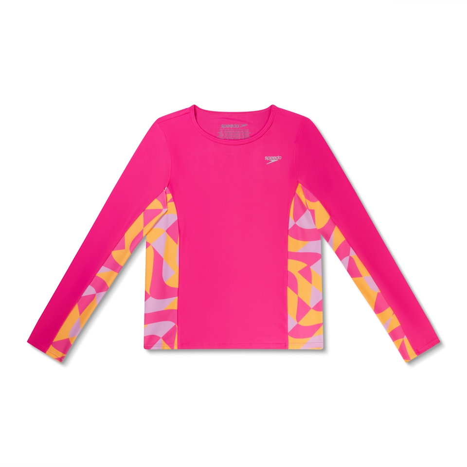 Girl's Long Sleeve Printed Splice Rashguard Pink