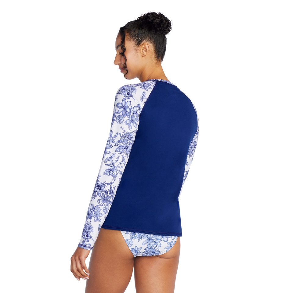 Women's Long Sleeve Printed Sleeve Rashguard Blue