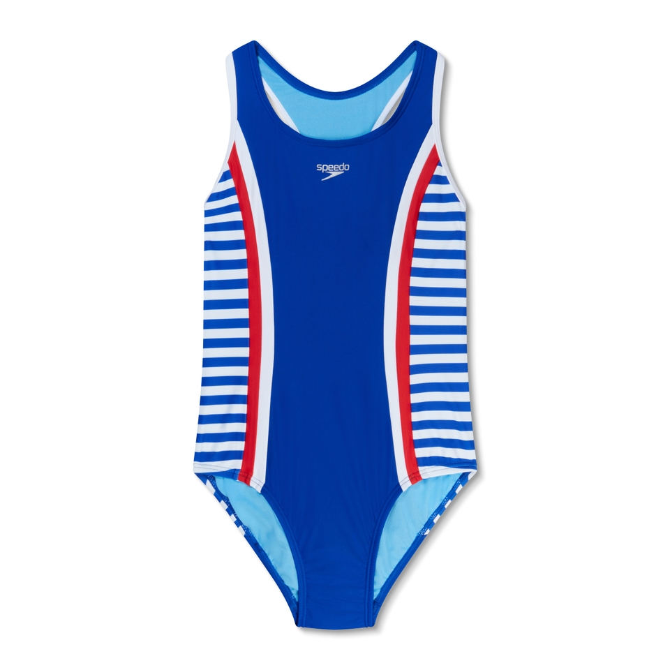 Girls Print Spliced Racerback One Piece Blue