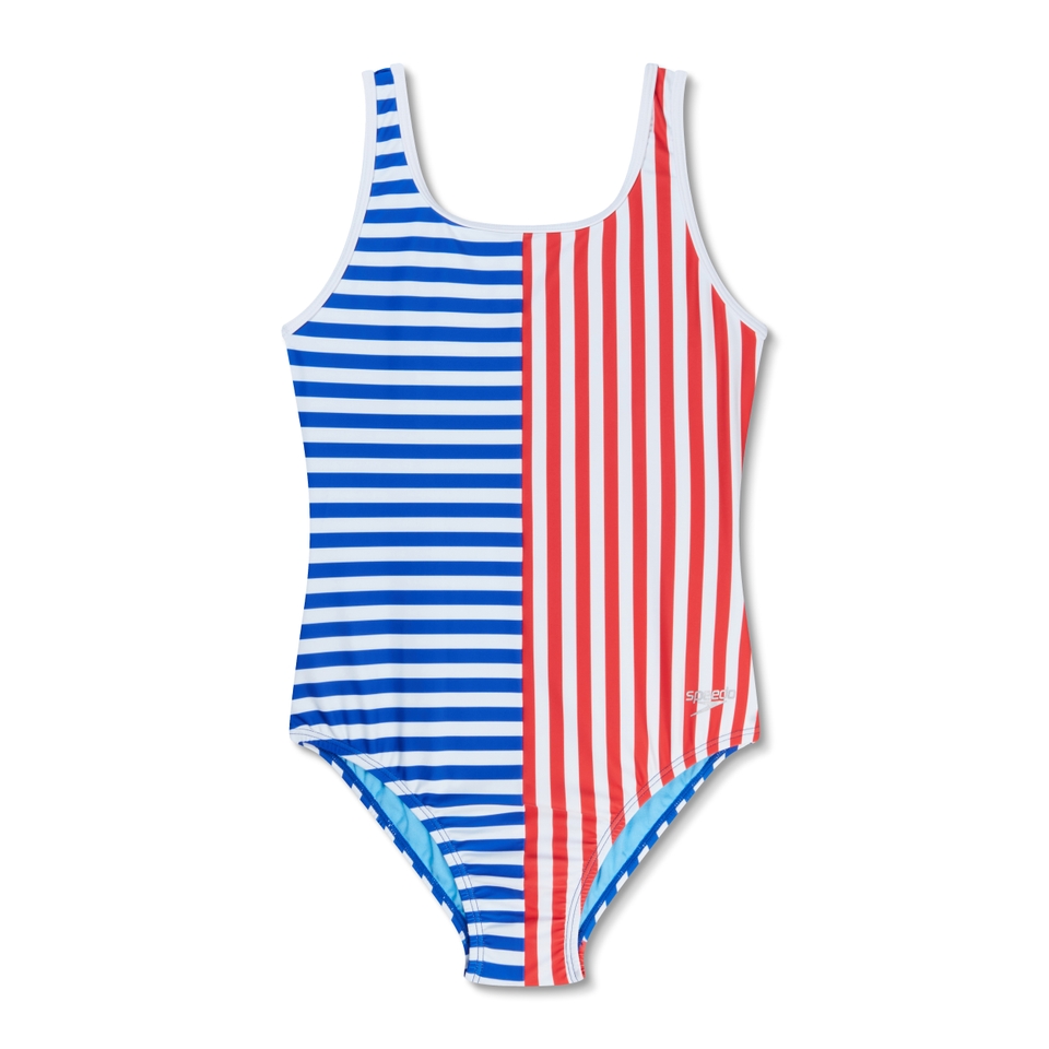 Girls Stripe Blocked One Piece Blue/Red