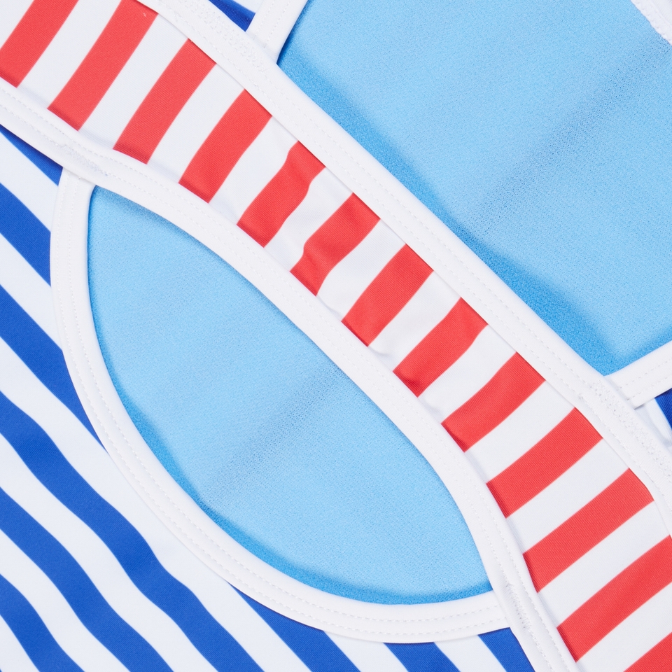 Girls Stripe Blocked One Piece Blue/Red