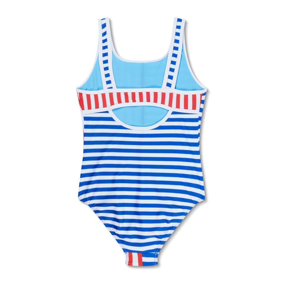 Girls Stripe Blocked One Piece Blue/Red