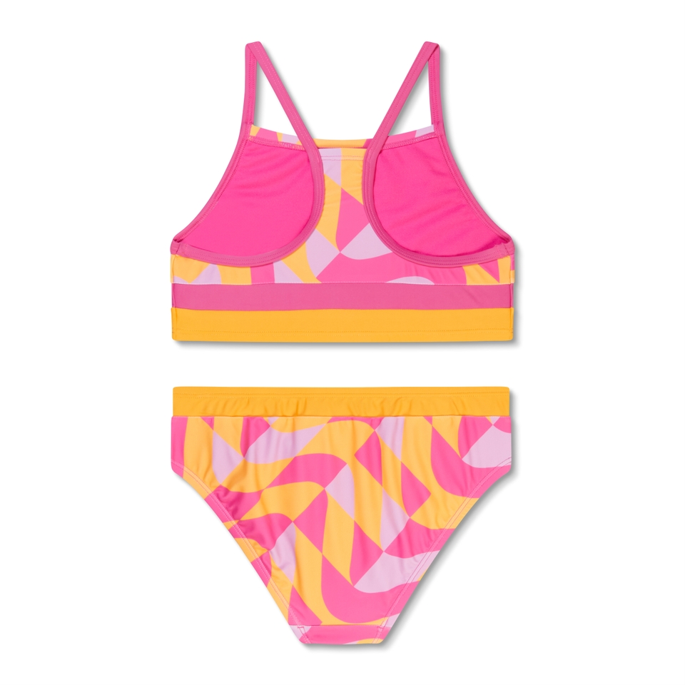 Girls Print Blocked Bikini Set Pink/Orange