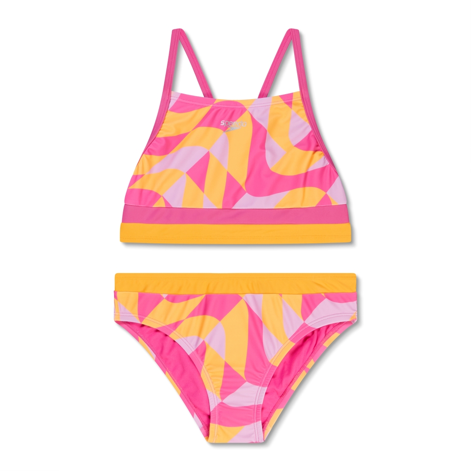 Girls Print Blocked Bikini Set Pink/Orange