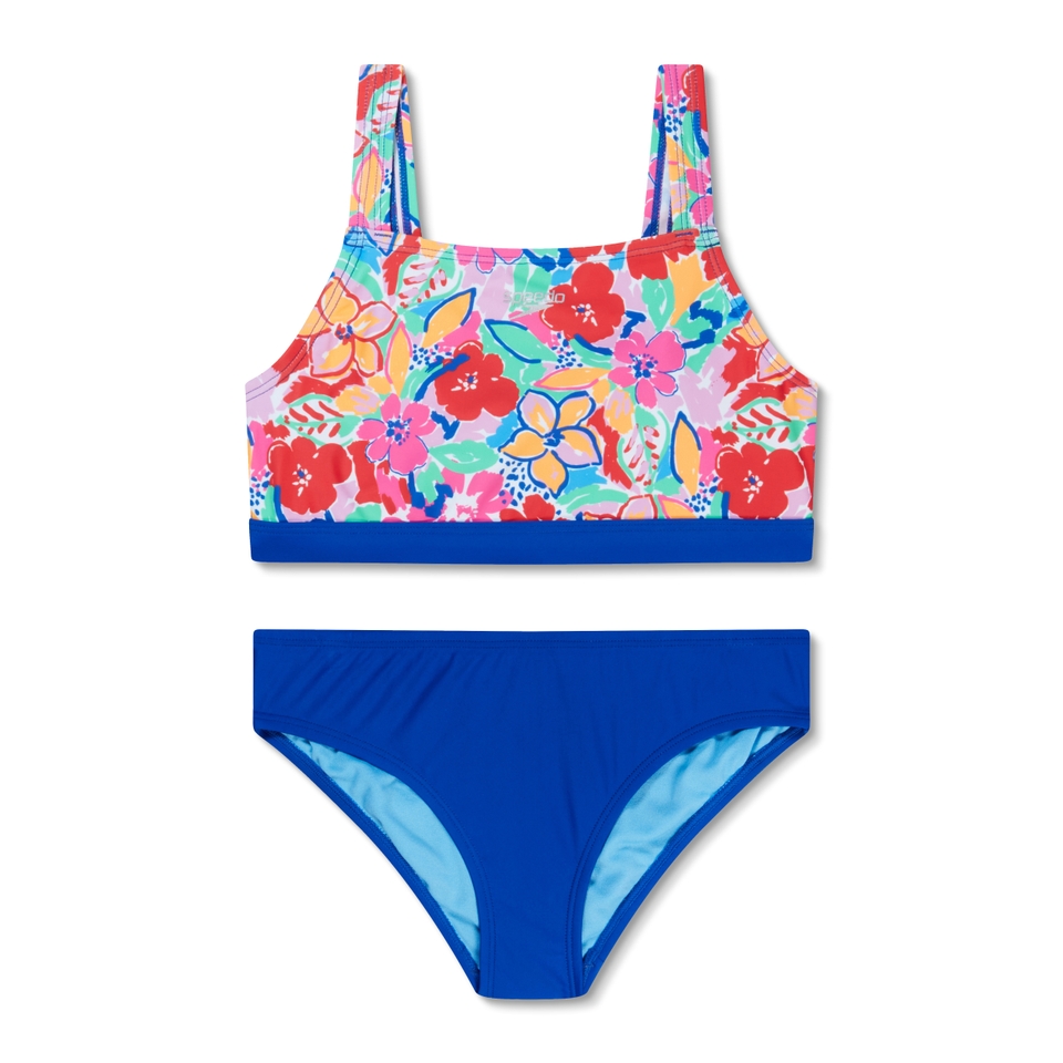 Girl's Print Tie Back Bikini Set Blue