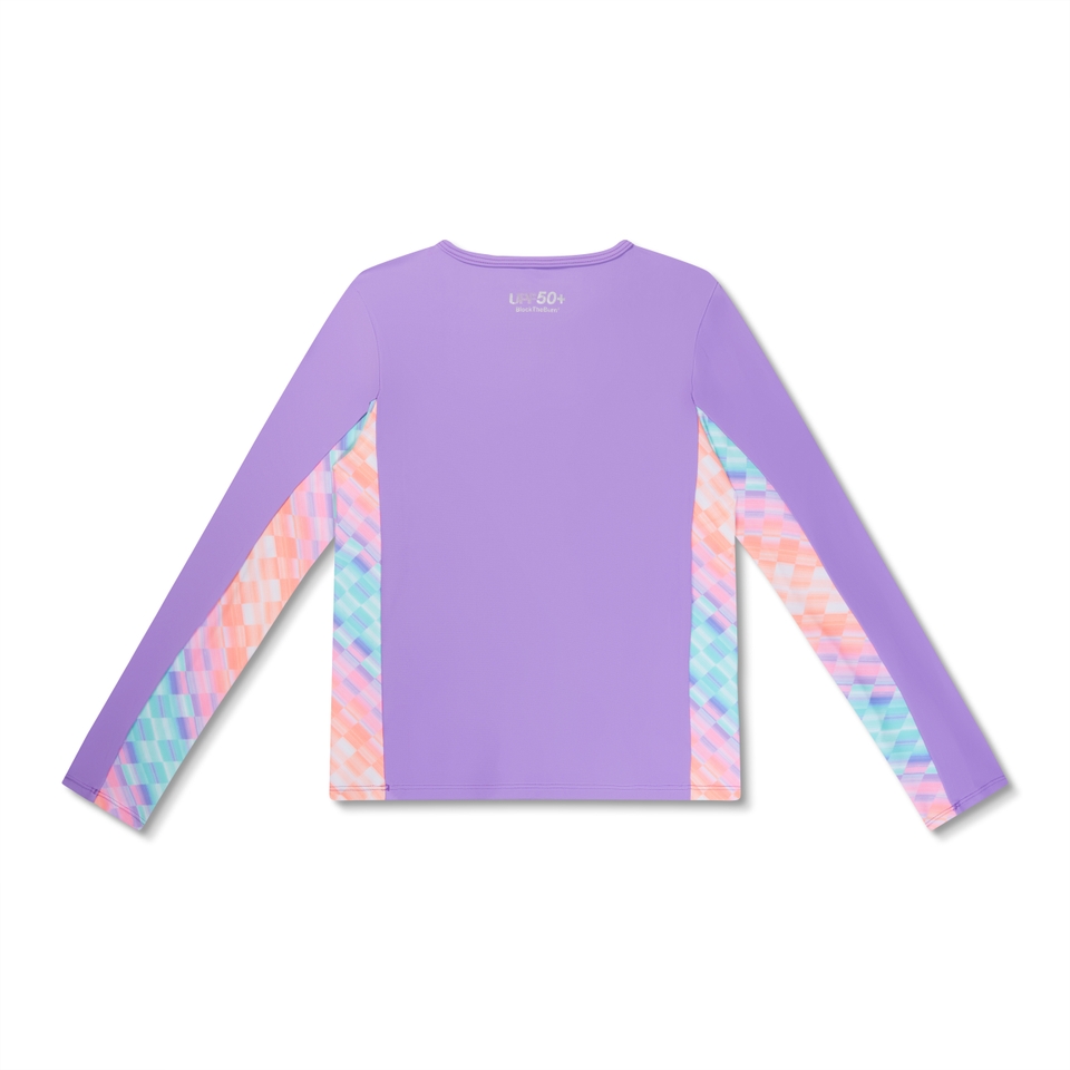 Girl's Long Sleeve Printed Splice Rashguard Purple
