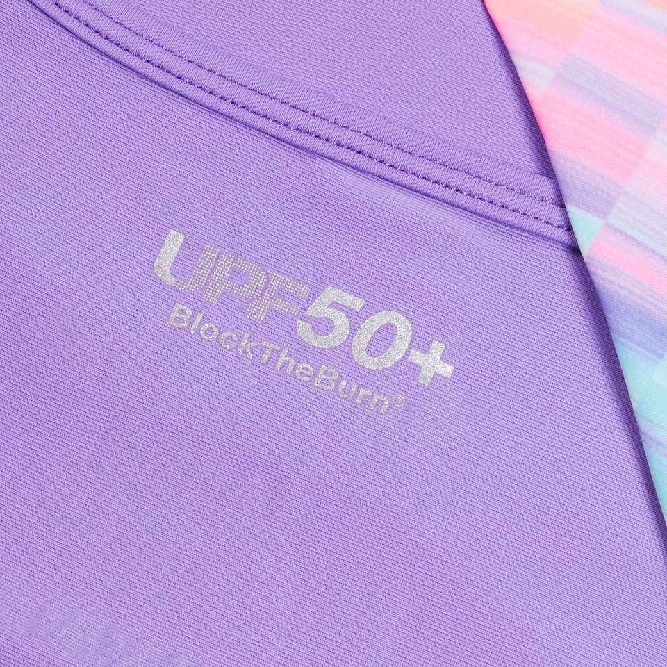 Girl's Long Sleeve Printed Splice Rashguard Purple
