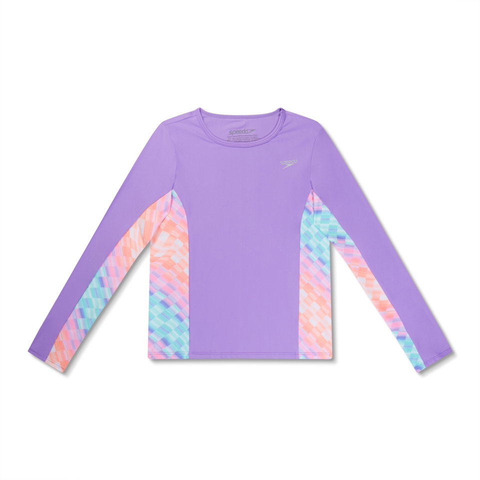 Girl's Long Sleeve Printed Splice Rashguard Purple