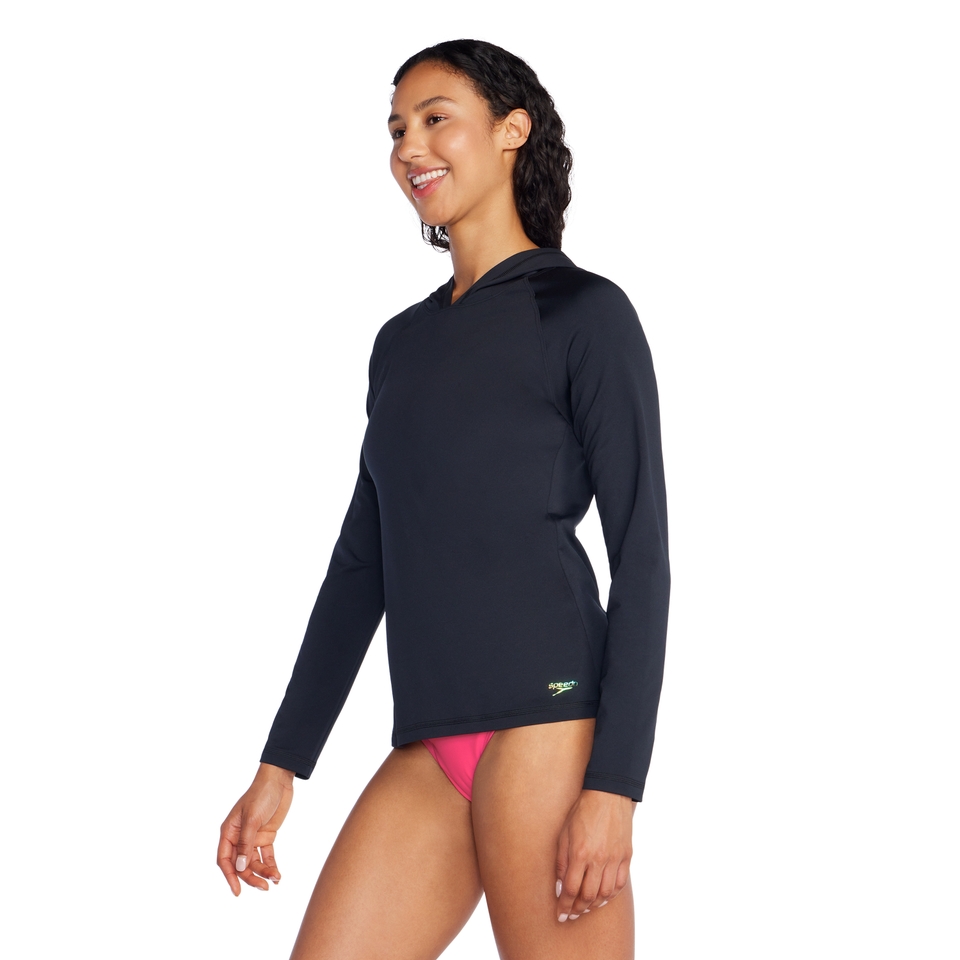 Women's Long Sleeve Swim Tee w/ Hood Black