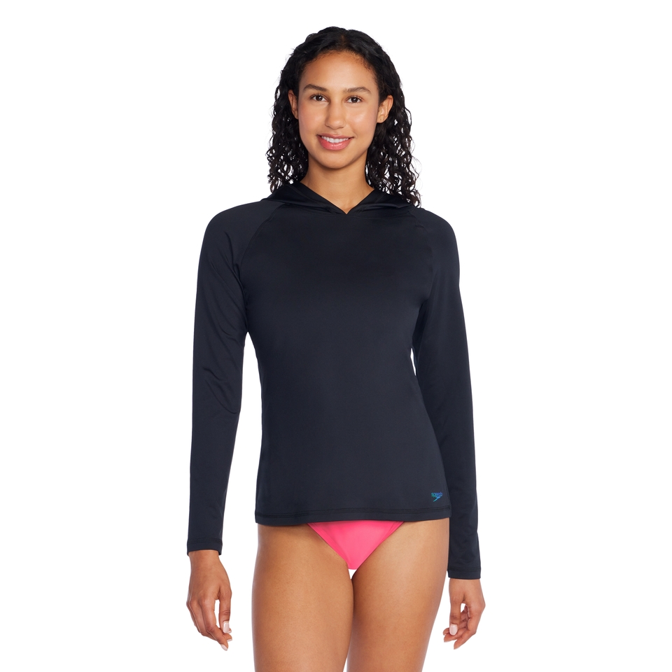 Women's Long Sleeve Swim Tee w/ Hood Black