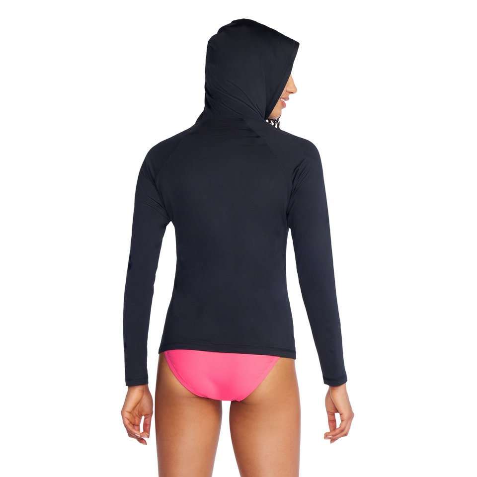 Women's Long Sleeve Swim Tee w/ Hood Black