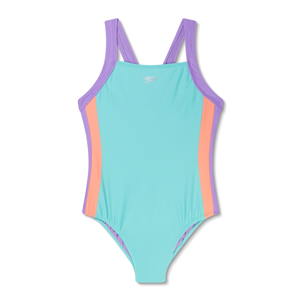 Girl's Solid Vertical Splice One Piece Blue/Turquoise