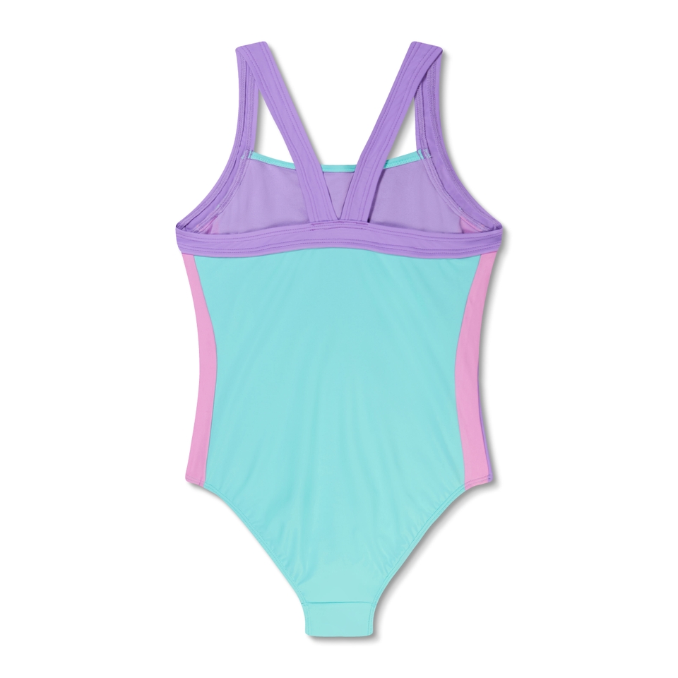 Girl's Solid Vertical Splice One Piece Blue/Turquoise