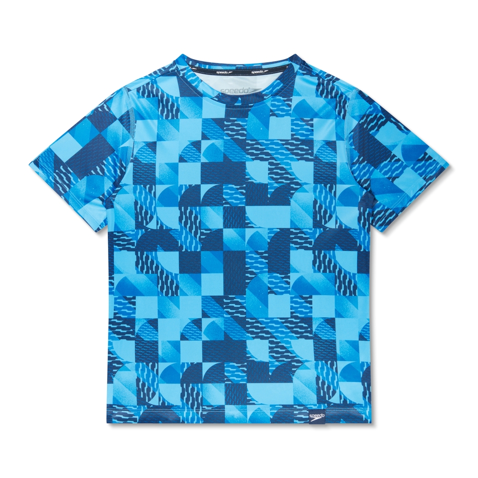 Boy's Printed Short Sleeve Swim Shirt Blue