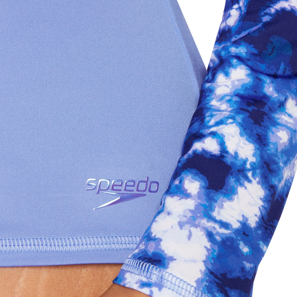 Maillot dermoprotecteur manches longues à motif imprimé pour femmes, bleu