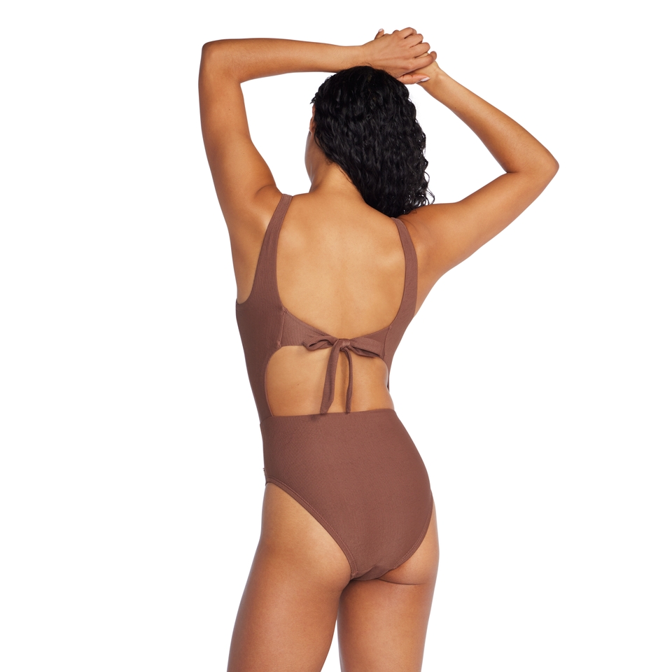 Women's Keyhole Rib One Piece Brown