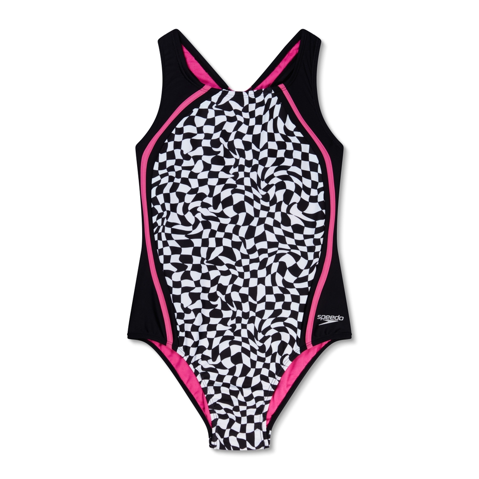 Girl's Printed Sport Splice One Piece Black