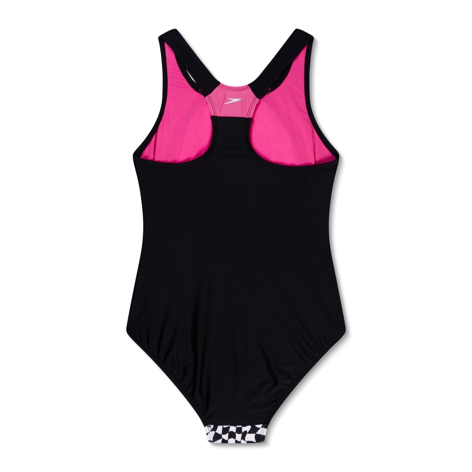Girl's Printed Sport Splice One Piece Black