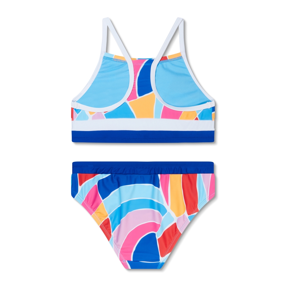 Girls Print Blocked Bikini Set Blue
